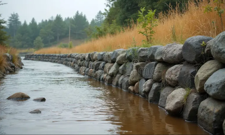 Gabion wall along the creek bank